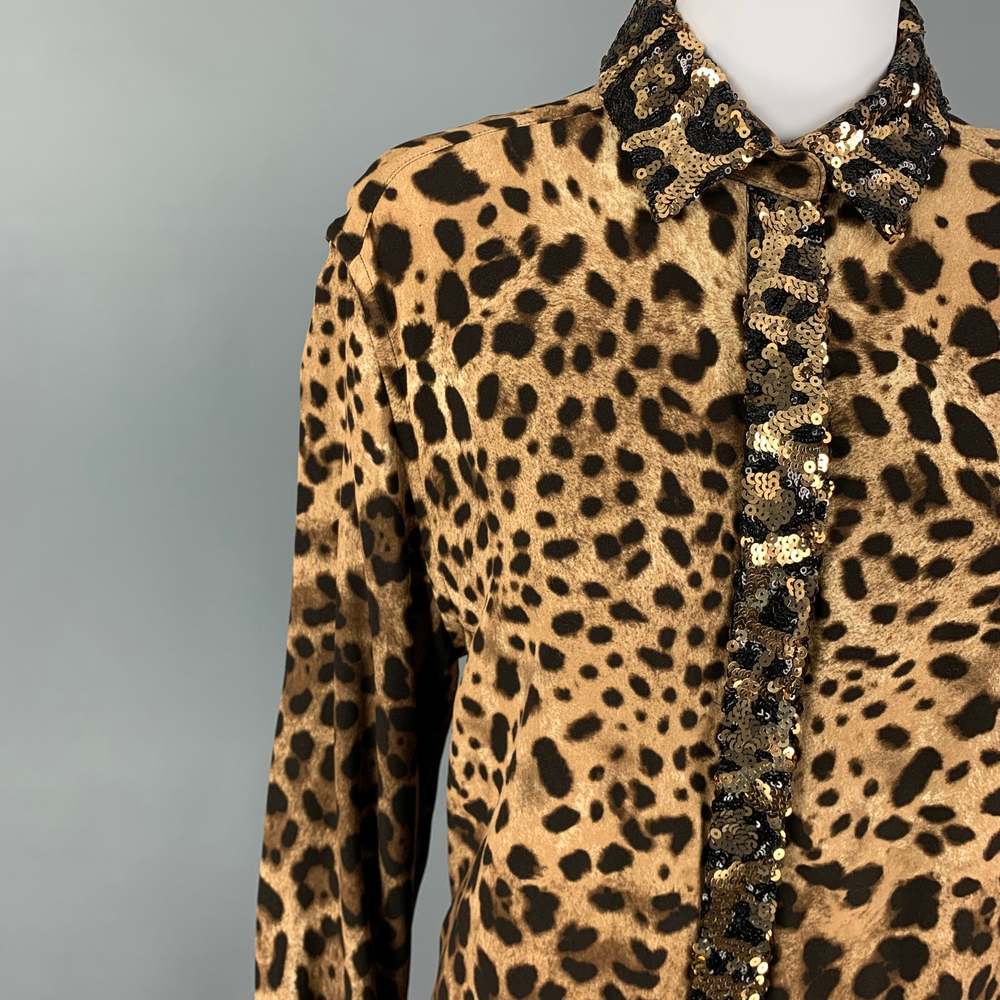 DOLCE & GABBANA Tan Brown Viscose Blend Animal Print Hidden Placket Shirt - Picture 2 of 7